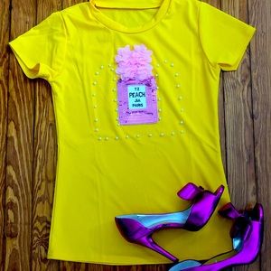 3D Appliques Sequin Patched Beaded Yellow TOP